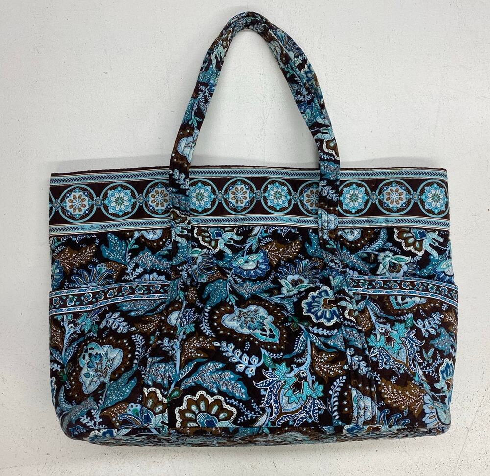 VTG Y2K Women Vera Bradley Java Blue cotton quilted large tote shoulder bag